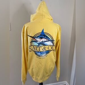 Salt & Co yellow fleece lined graphic zip hoodie sweatshirt white marlin medium